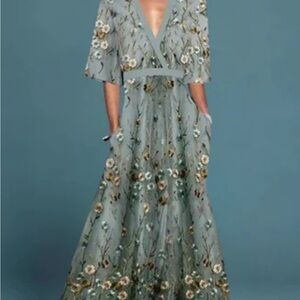 Floral Print Maxi Dress - Green and blue